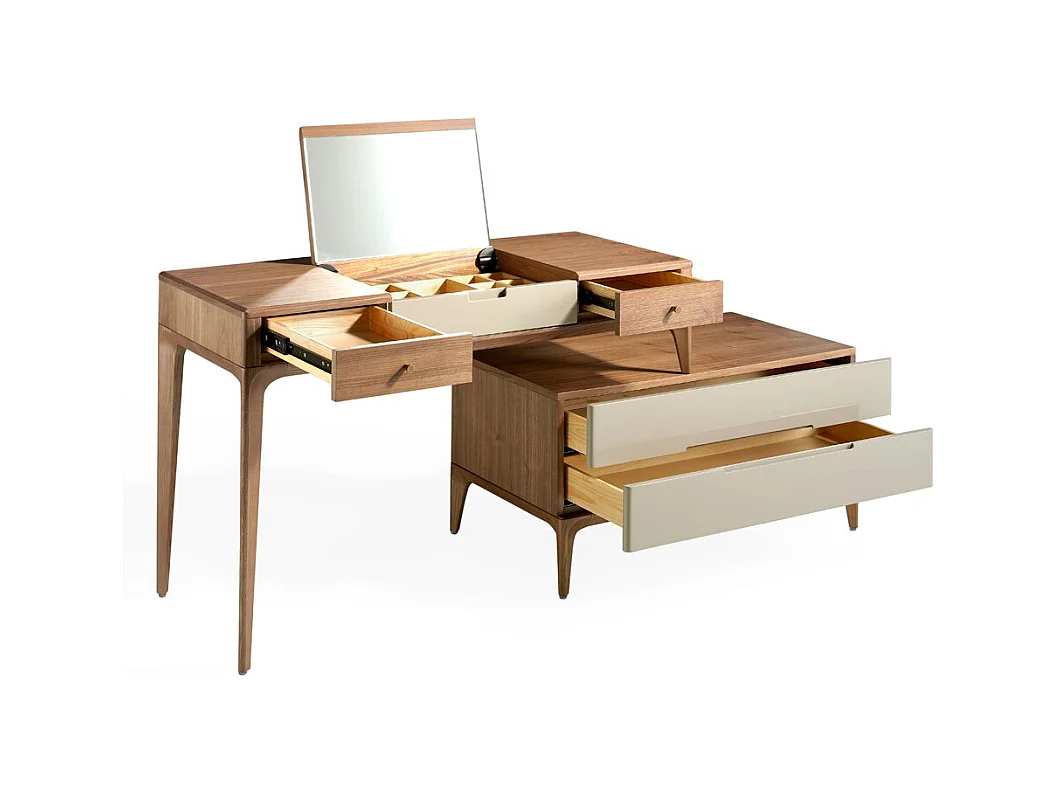 Billy gelakte walnoothouten kaptafel met 4 laden-Kleur Leer