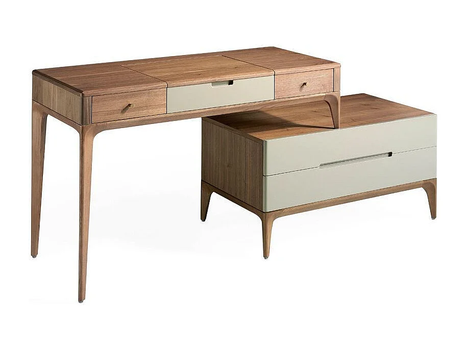 Billy gelakte walnoothouten kaptafel met 4 laden-Kleur Leer