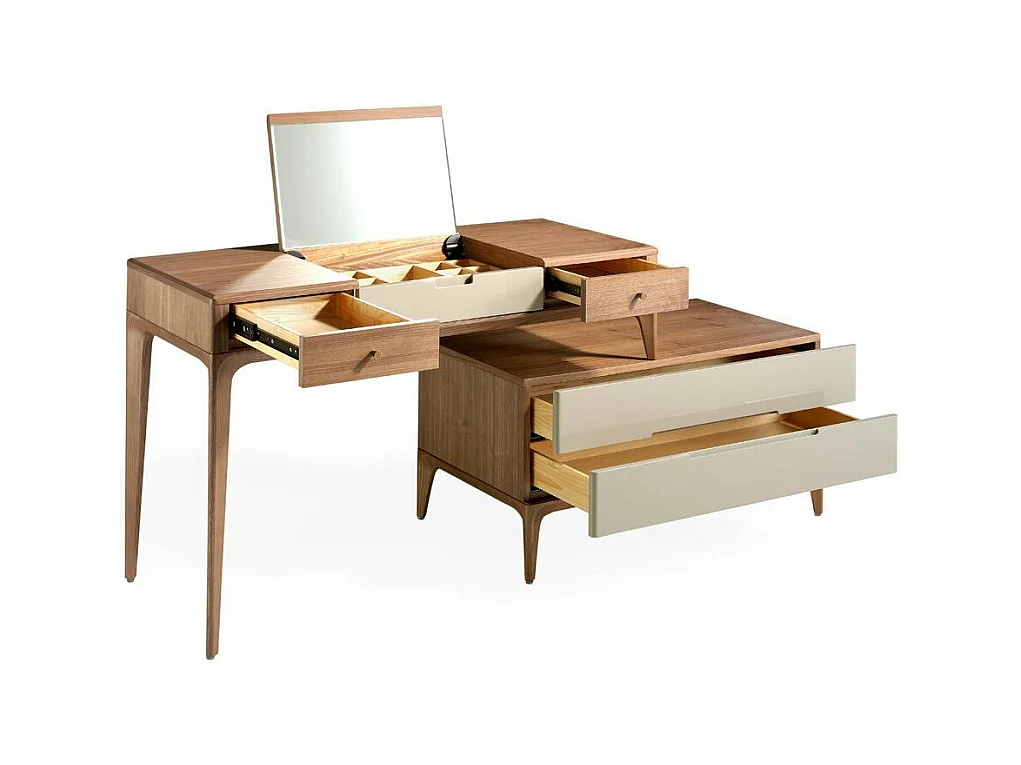 Secretaressebureau in walnoothout en gelakt hout Muza-Kleur Leer