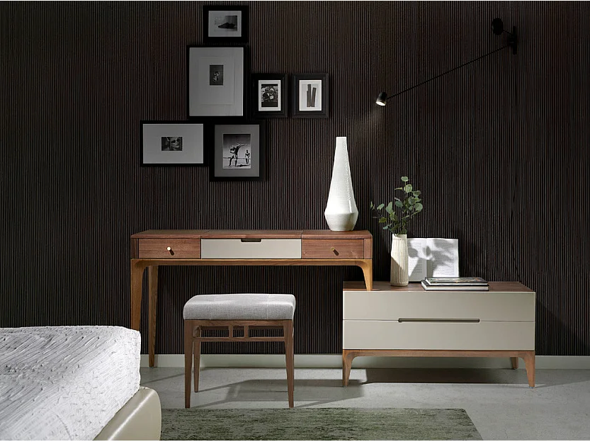 Secrétaire bois noyer et bois laqué Muza-Couleur Quartz