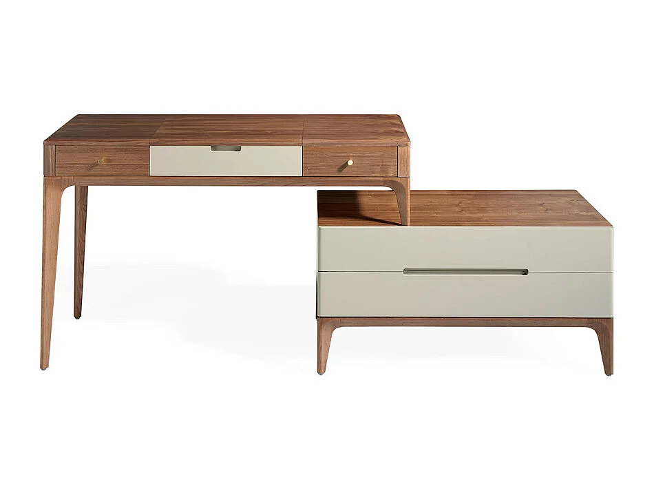 Coiffeuse en bois de noyer laqué 4 tiroirs Billy-Couleur Moka