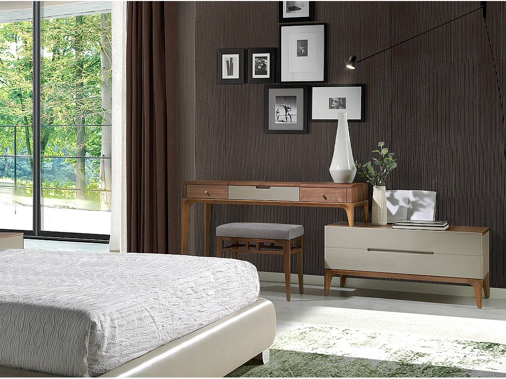 Coiffeuse en bois de noyer laqué 4 tiroirs Billy-Couleur Moka