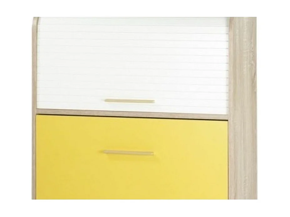 Meuble à chaussures rideau chêne clair et blanc 2 abattants jaunes Happy 75cm