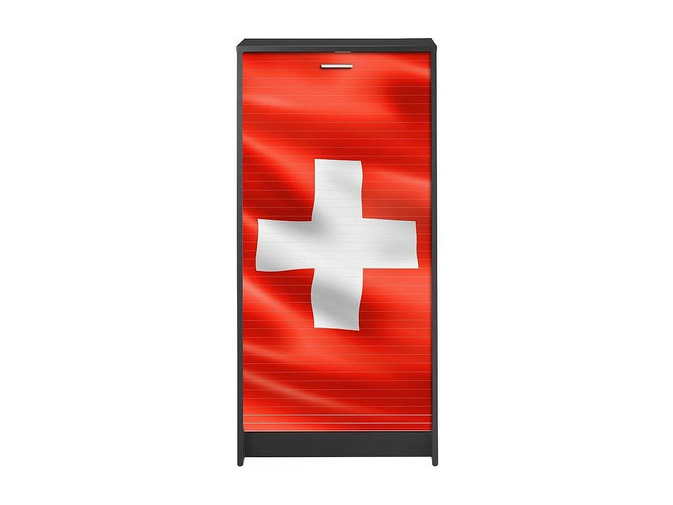 Meuble à chaussures noir rideau drapeau suisse 21 paires Shoot 58cm