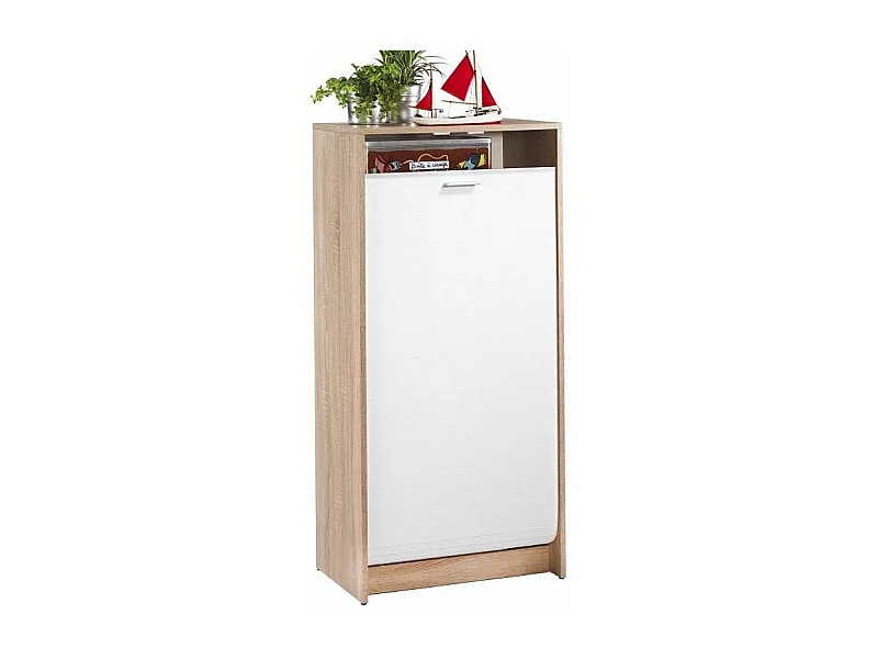 Meuble à chaussures chêne naturel rideau blanc 21 paires Shoot 58cm