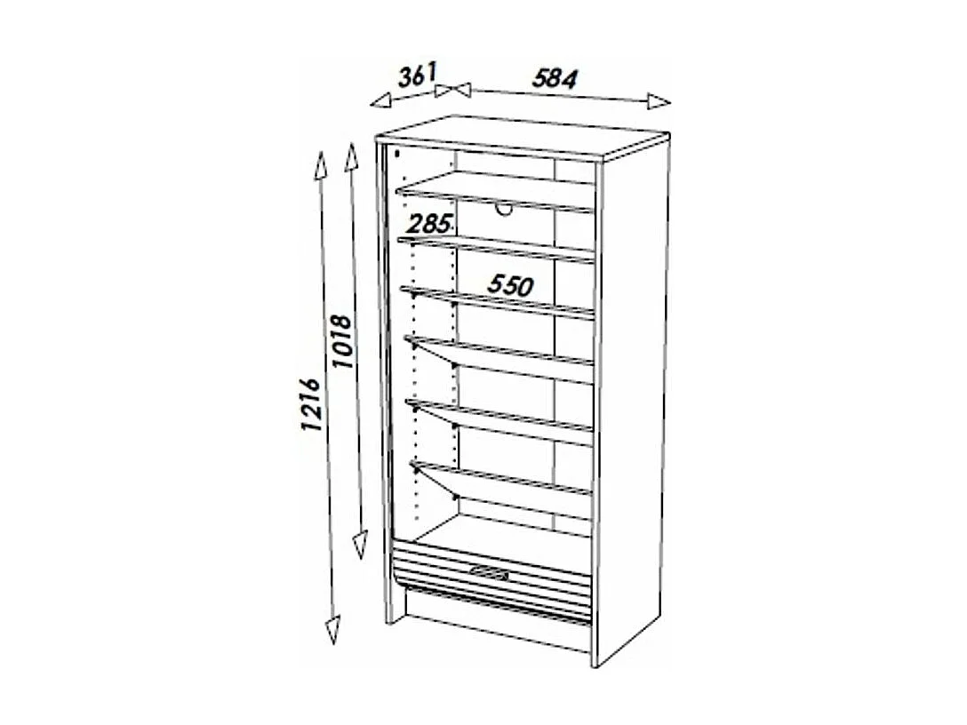 Meuble à chaussures chêne naturel rideau blanc 21 paires Shoot 58cm