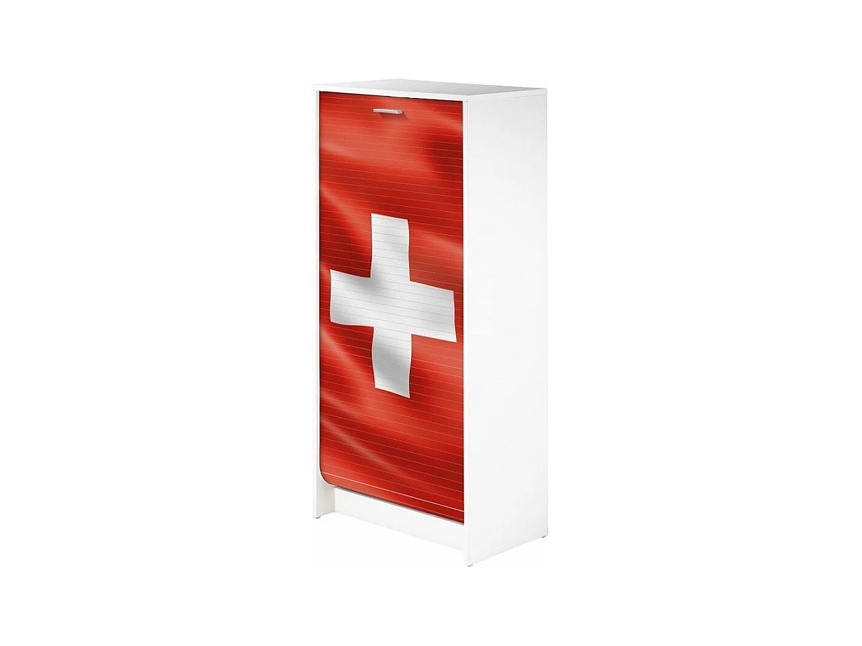 Meuble à chaussures blanc rideau drapeau suisse 21 paires Shoot 58cm