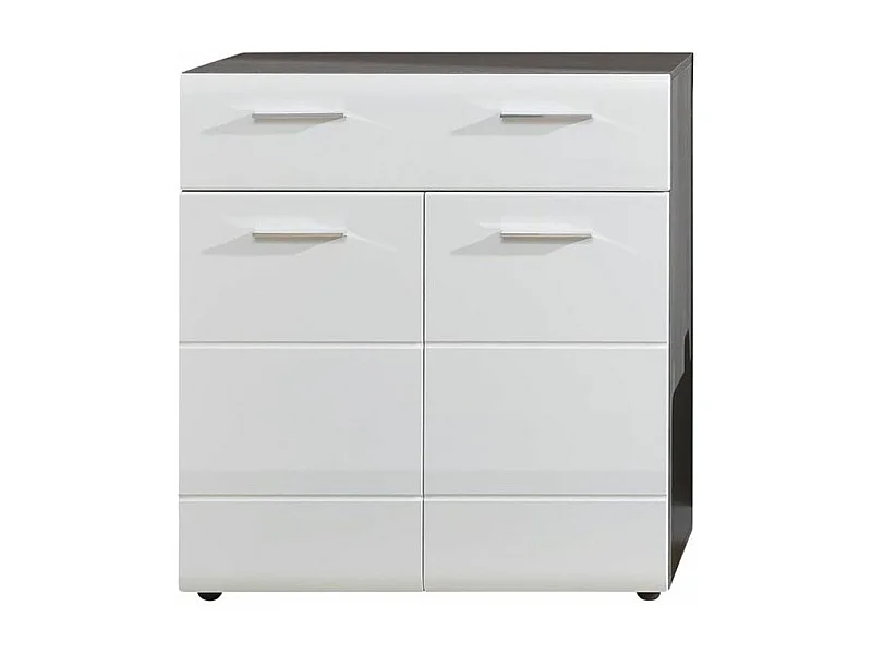 Meuble à chaussures 2 portes 1 tiroir blanc brillant et gris cendré 2 portes 1 tiroir Kinzo 80cm