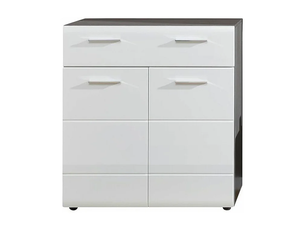 Schoenenkast 2 deuren 1 lade glanzend wit en asgrijs 2 deuren 1 lade Kinzo 80 cm