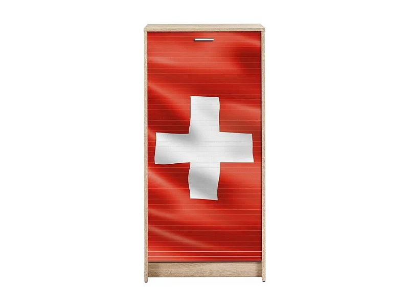 Meuble à chaussures chêne naturel rideau drapeau suisse 21 paires Shoot 58cm