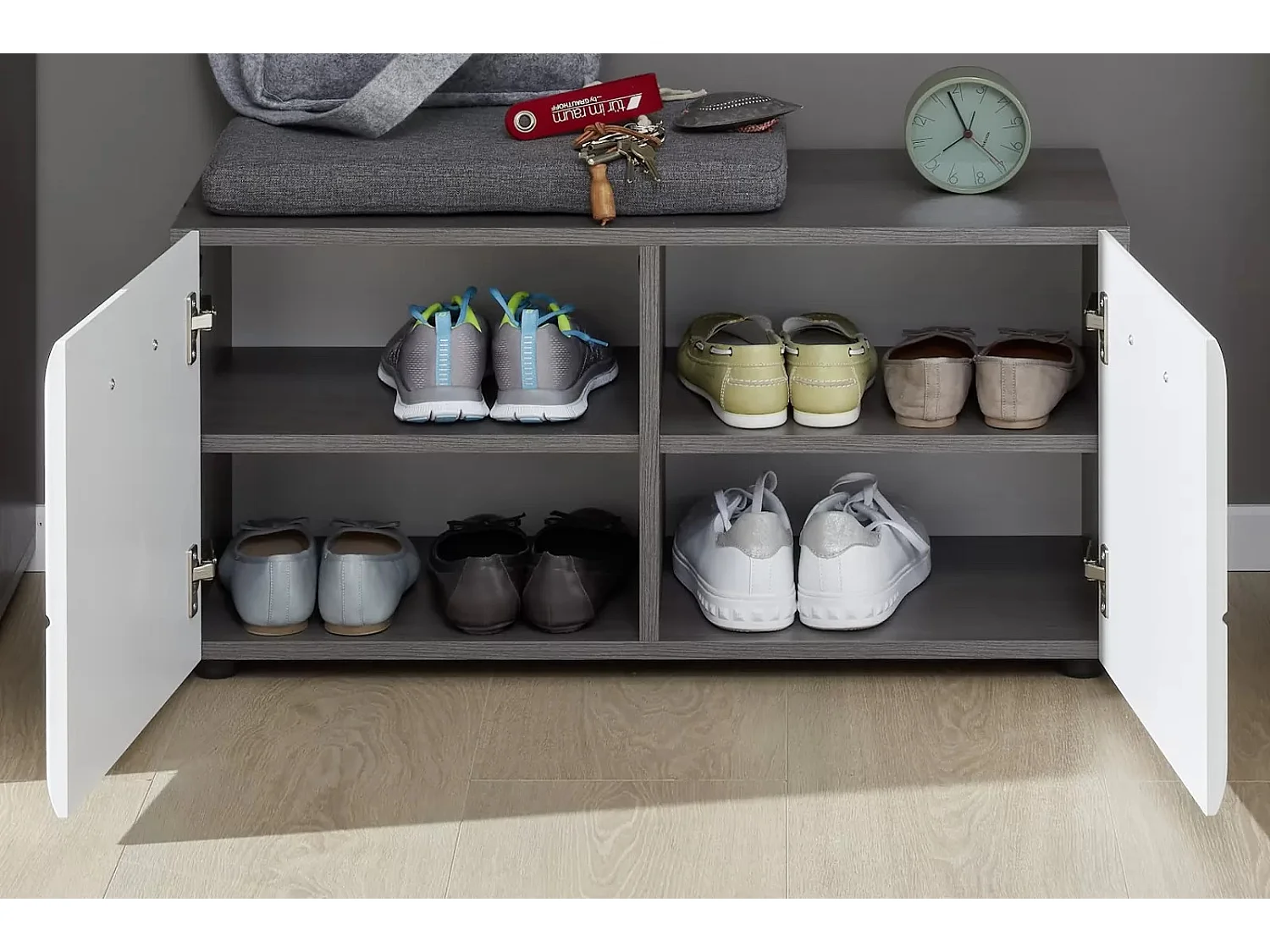 Bezzi wit en grijze melamine 2-deurs schoenenkast