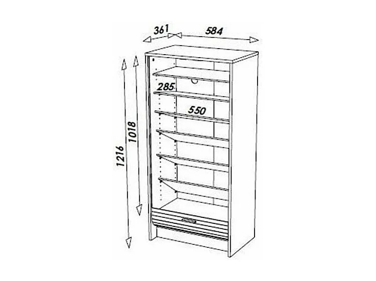 Meuble à chaussures chêne naturel rideau Bottines 21 paires Shoot 58cm