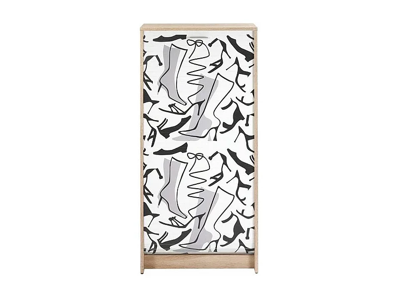 Meuble à chaussures chêne naturel rideau Bottines 21 paires Shoot 58cm