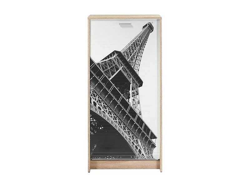 Meuble à chaussures chêne naturel rideau Tour Eiffel 21 paires Shoot 58cm