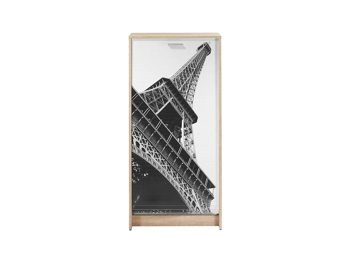 Meuble à chaussures chêne naturel rideau Tour Eiffel 21 paires Shoot 58cm