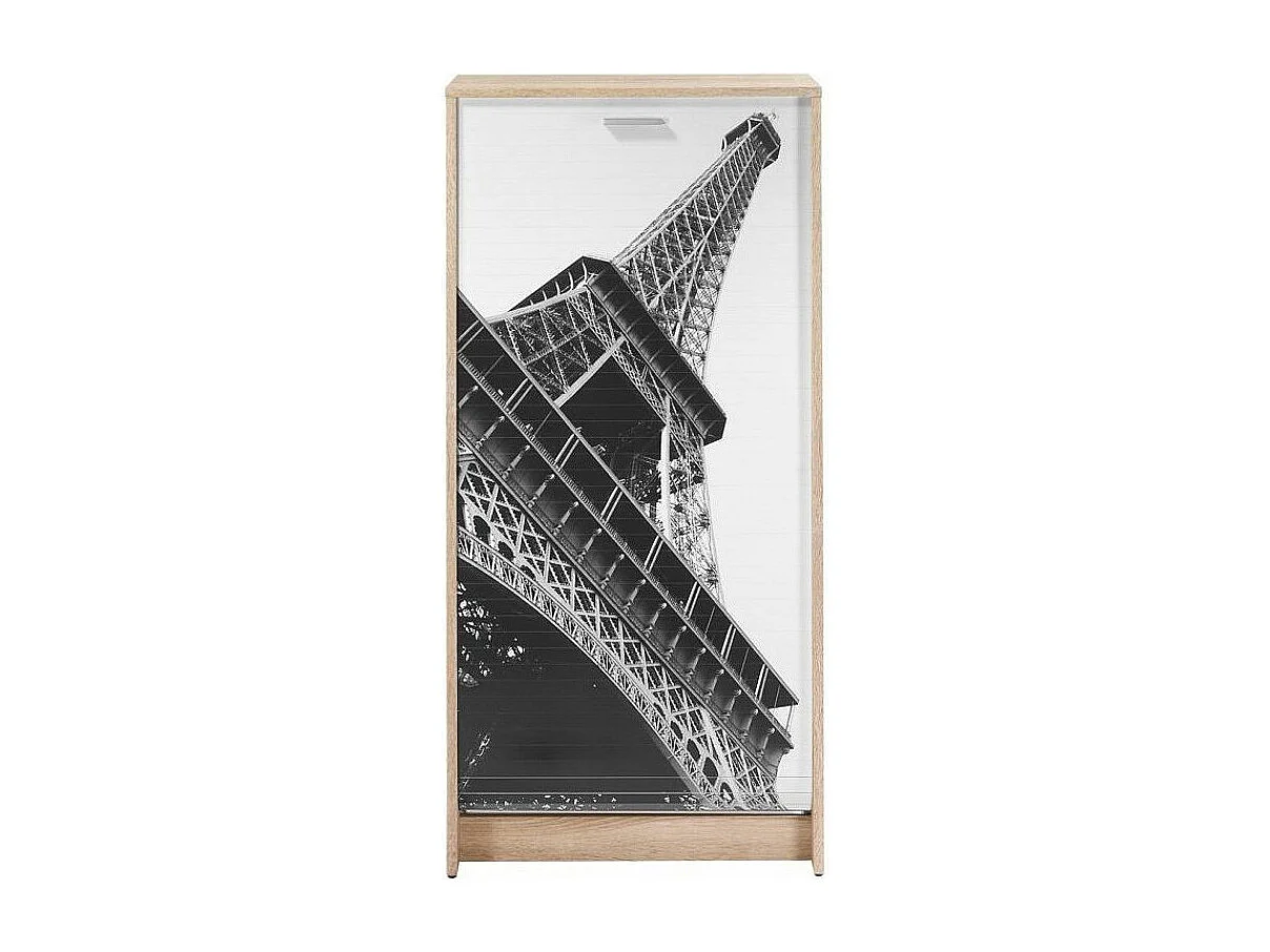Meuble à chaussures chêne naturel rideau Tour Eiffel 21 paires Shoot 58cm