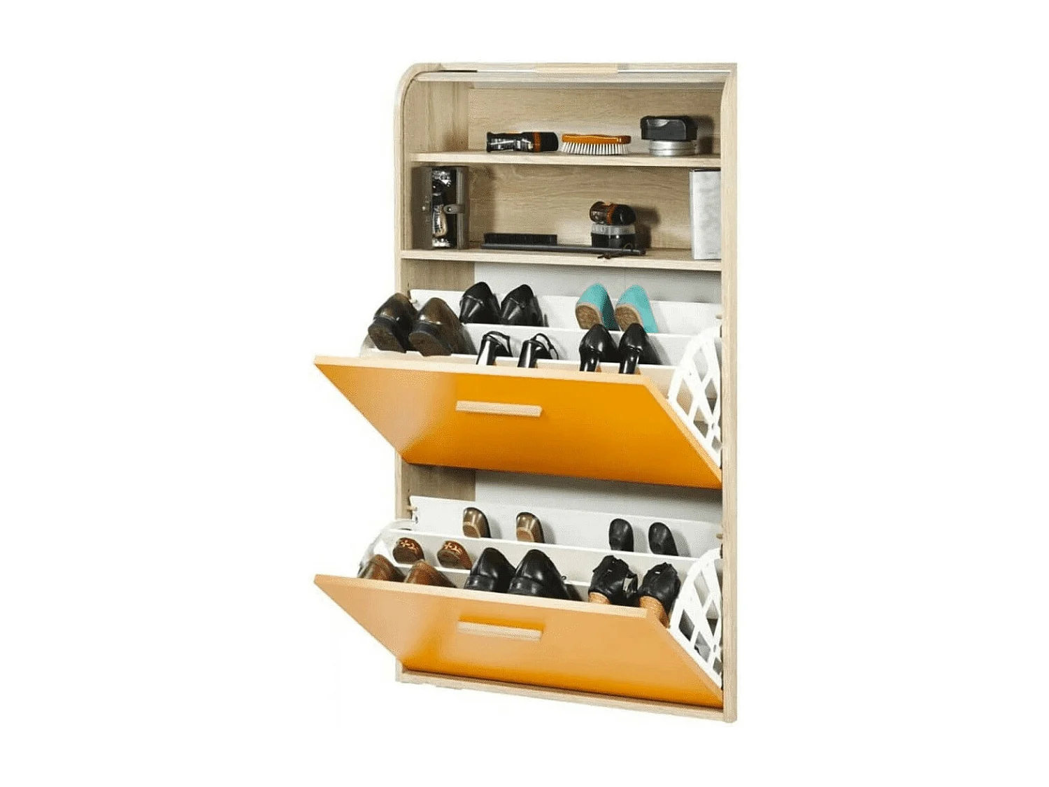 Meuble à chaussures rideau chêne clair 2 abattants mandarines Happy 75cm