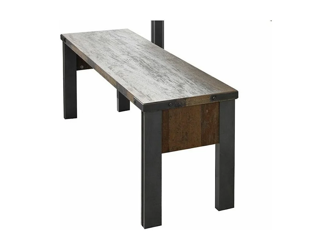 Banc vintage vieux bois usé et métal gris avec rivets 140cm