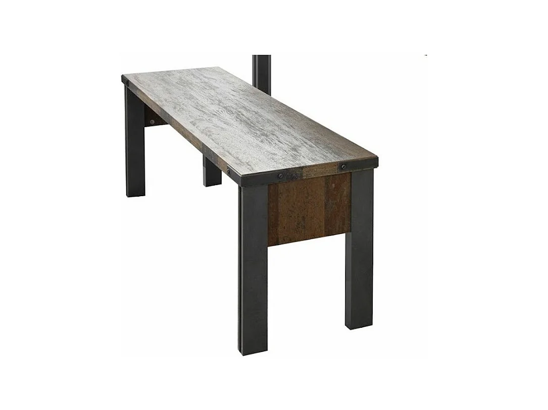 Banc vintage vieux bois usé et métal gris avec rivets 140cm