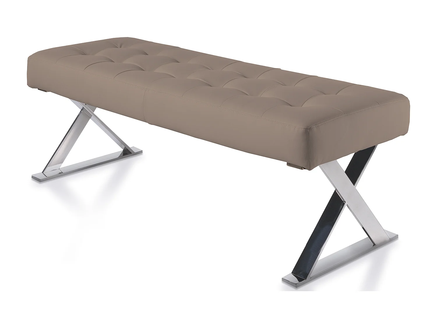 Banquette capitonnée similicuir et pieds acier inoxydable Lony-Couleur Aqua 82 Taupe