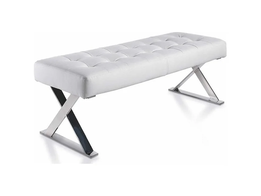Banquette capitonnée similicuir et pieds acier inoxydable Lony-Couleur Aqua 00 Blanc