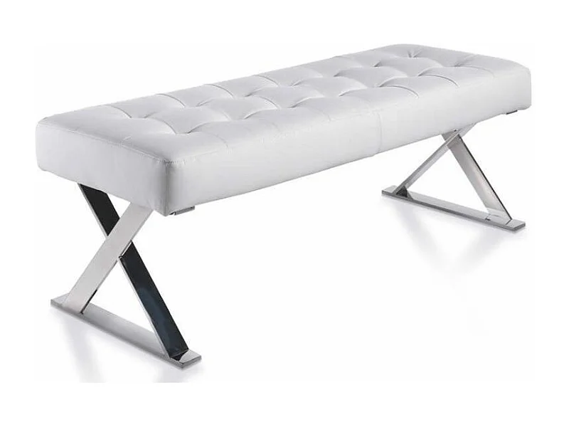 Banquette capitonnée similicuir et pieds acier inoxydable Lony-Couleur Aqua 04 Beige