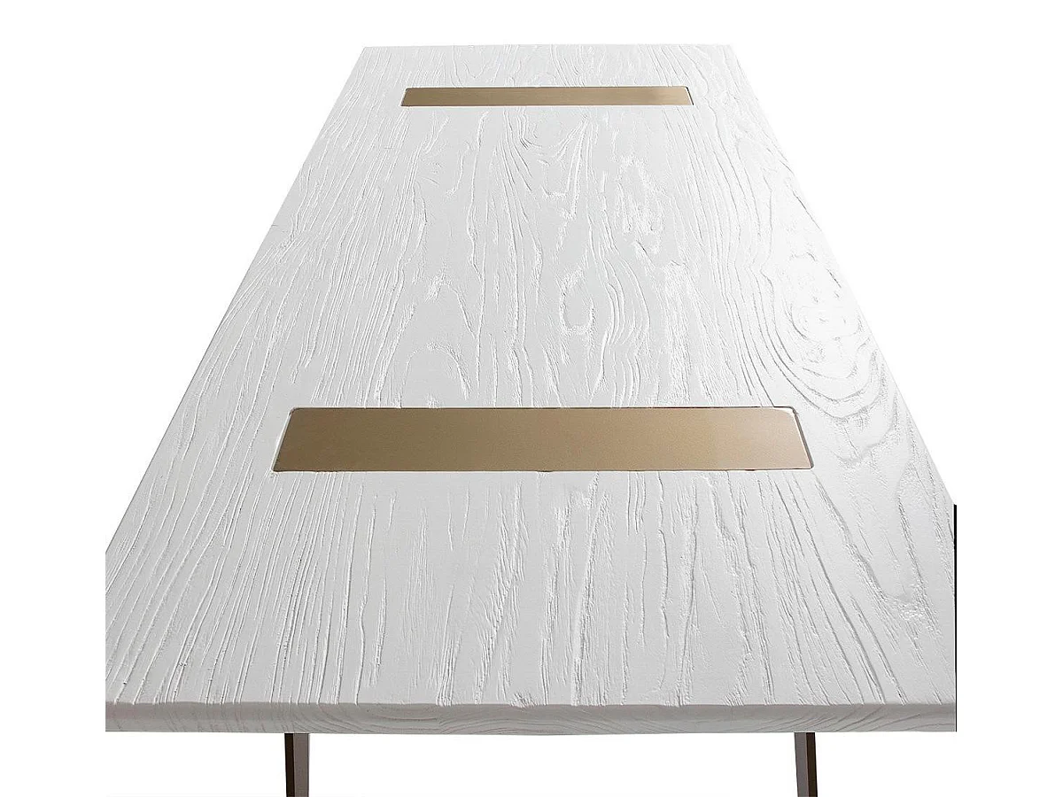 Banc bois massif blanc et pieds métal doré 190cm