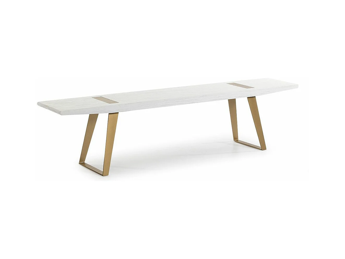 Banc bois massif blanc et pieds métal doré 190cm