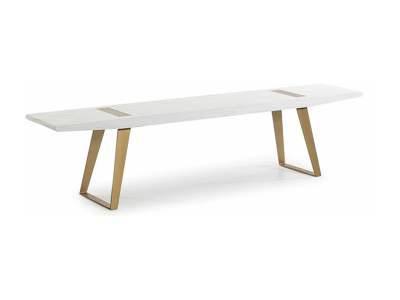 Witte massief houten bank en gouden metalen poten 190 cm