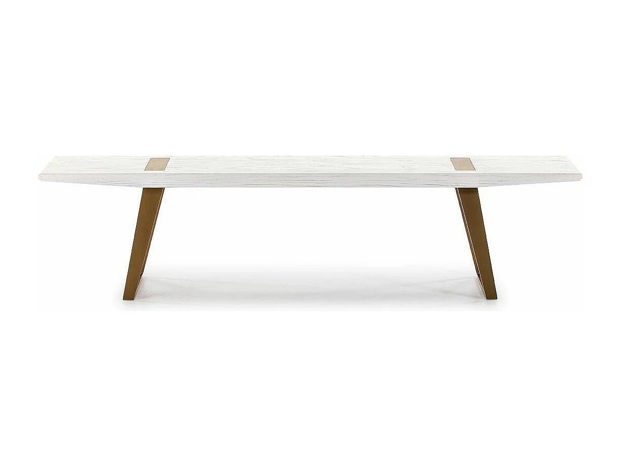 Witte massief houten bank en gouden metalen poten 190 cm
