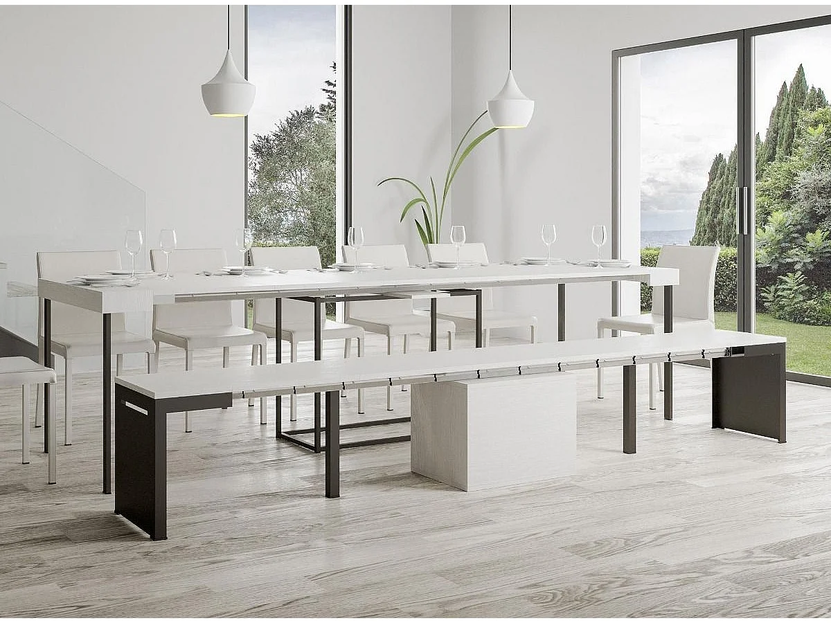 Banc extensible bois et métal 55 à 305cm Walk-Couleur Blanc