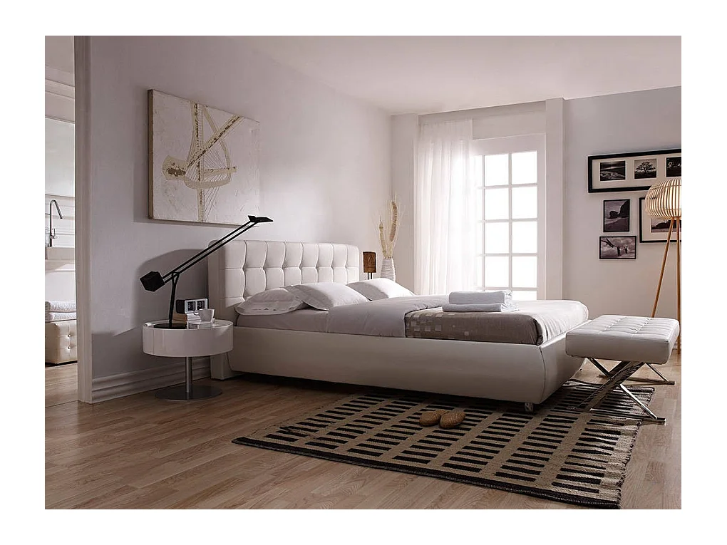 Banquette capitonnée similicuir et pieds acier inoxydable Lony-Couleur Aqua 18 Taupe foncé