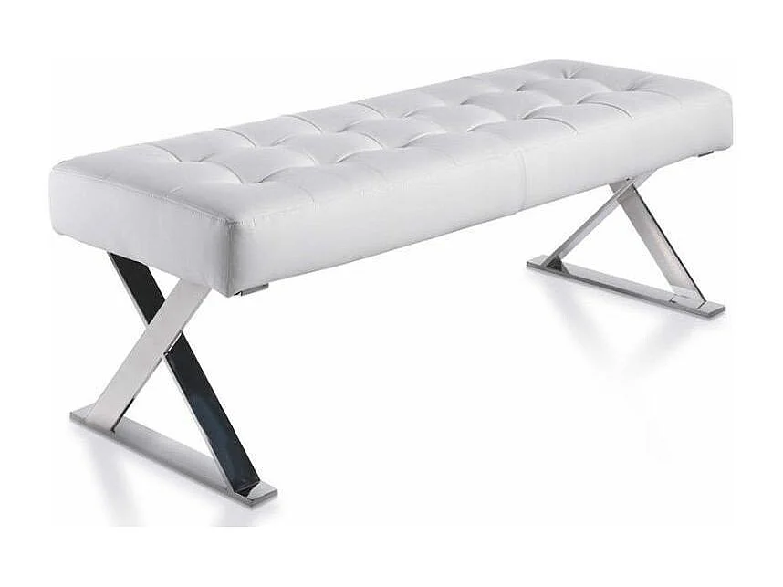 Banquette capitonnée similicuir et pieds acier inoxydable Lony-Couleur Aqua 02 Crème