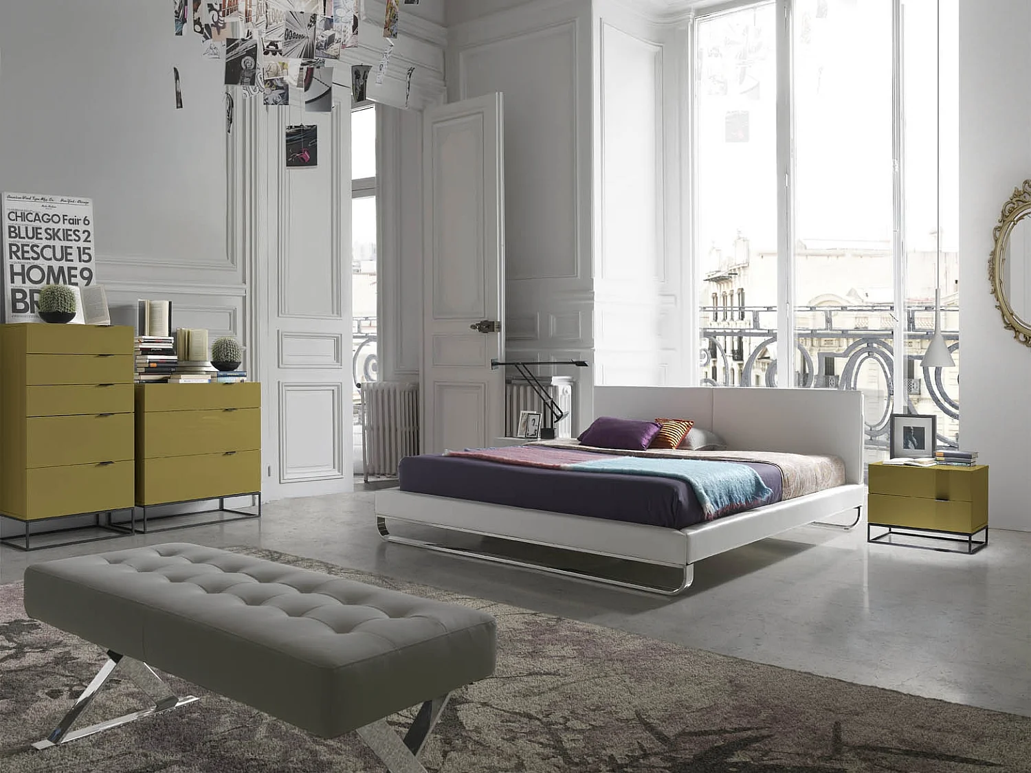 Banquette capitonnée similicuir et pieds acier inoxydable Lony-Couleur Aqua 10 Orange