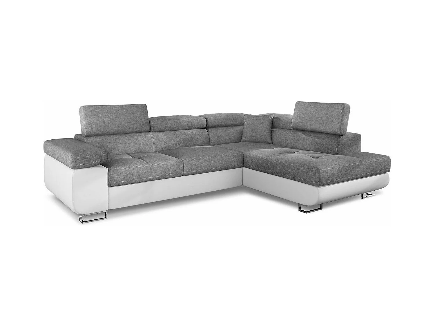 Canapé angle convertible simili cuir et tissu têtières relevables - Collection Marka-Couleur Blanc/Gris clair-angle droit