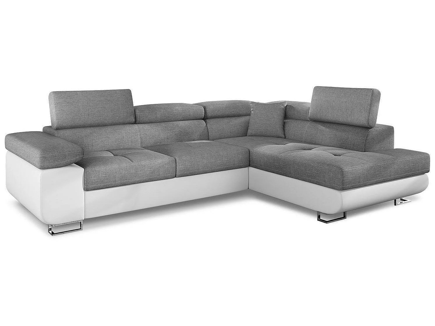Canapé d’angle convertible MARKA en tissu et simili cuir – 272cm-Blanc/Gris clair-angle droit