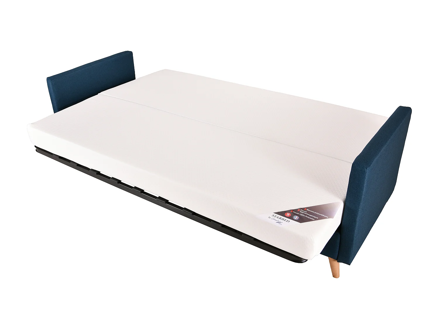 Banquette Clic-clac tissu 130x190 matelas Starbed 13cm avec rangement Soly-Couleur Bleu foncé