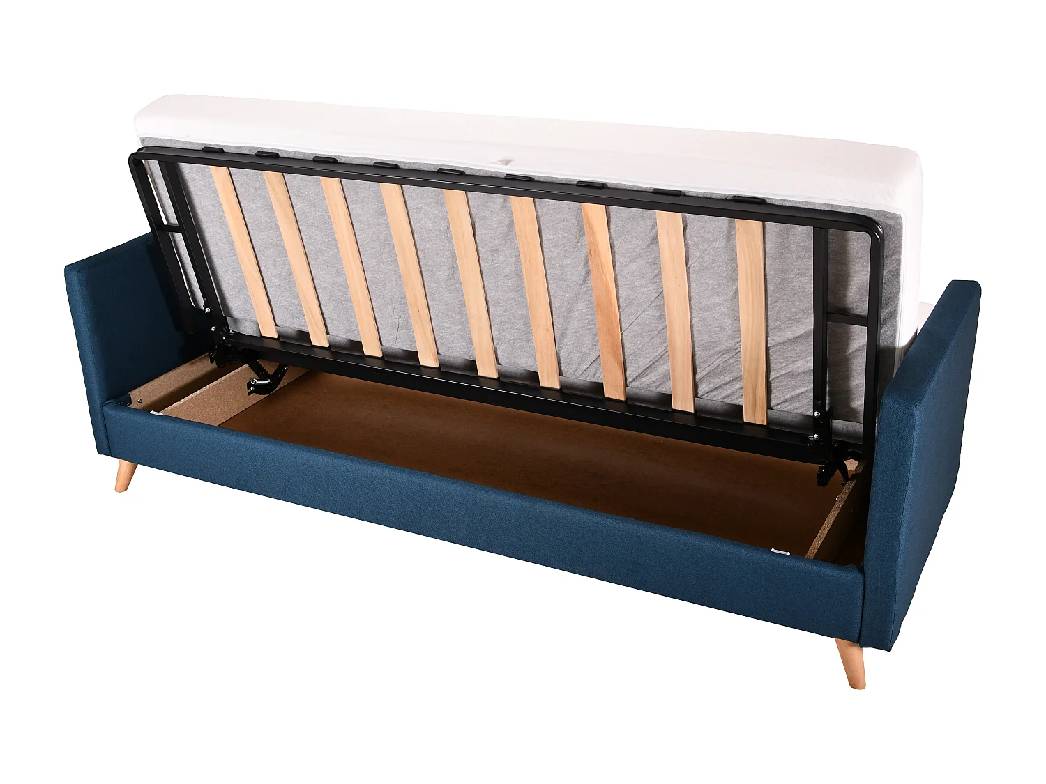 Banquette Clic-clac tissu 130x190 matelas Starbed 13cm avec rangement Soly-Couleur Bleu foncé