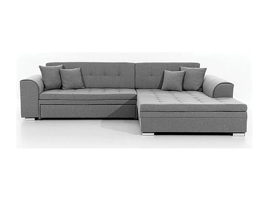 Canapé d'angle droit convertible 4 places tissu gris Looka 295cm