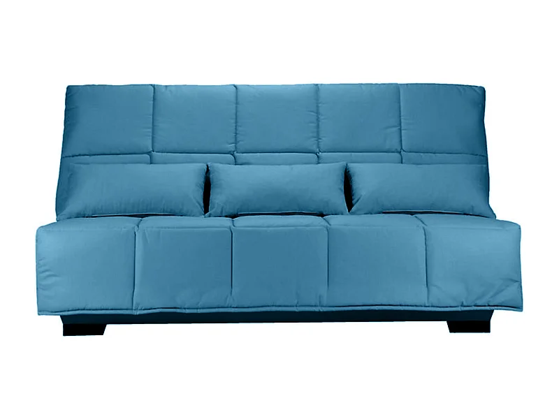 Canapé clic clac tissu avec rangement matelas Starconfort 15cm Lina 193cm-Couleur Bleu canard