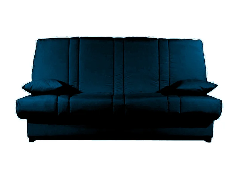 Banquette Clic-clac tissu 130x190 matelas Sofaconfort 14cm avec rangement Sofia-Couleur Bleu marine