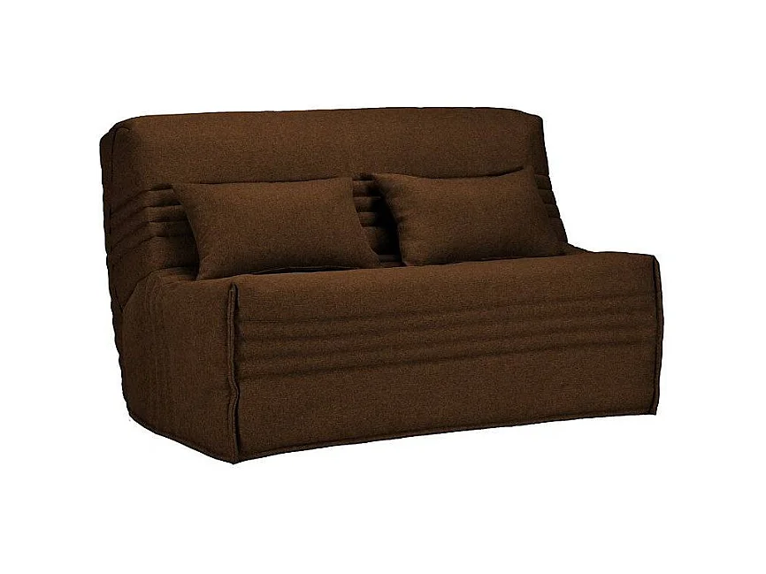 Banquette BZ tissu 140x200 matelas Bultex 15cm Celia-Couleur Marron-Coffre de rangement Avec rangement