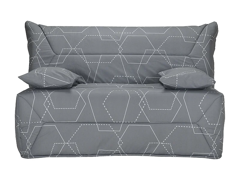 Banquette BZ 140x190 tissu graphique gris matelas 12cm City essentiel