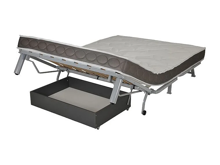 Canapé BZ Tissu matelas 12cm 140x190 Zilo-Couleur Gris foncé-Coffre de rangement Avec rangement