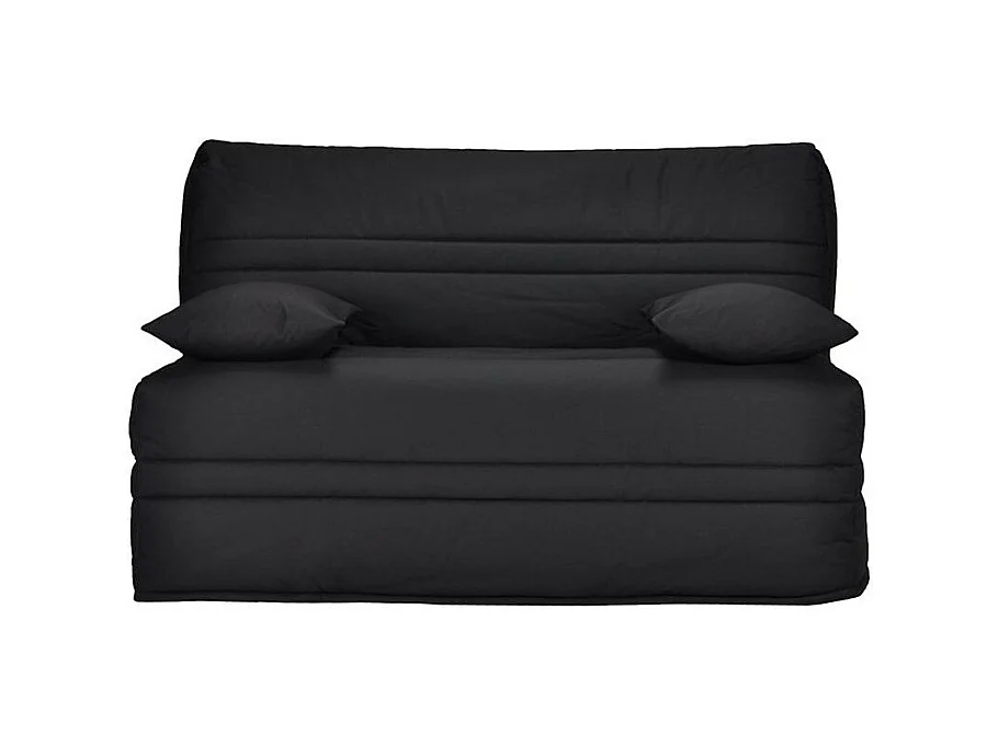 Banquette BZ tissu matelas Bultex 15cm Barnes 140x200-Couleur Noir-Coffre de rangement Avec rangement