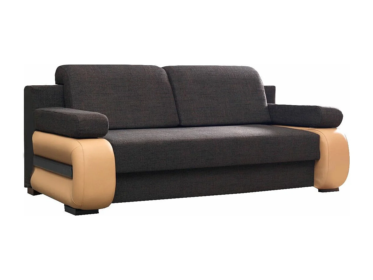 2-zits slaapbank in bruine stof en donkerbeige kunstleer Korina 202 cm