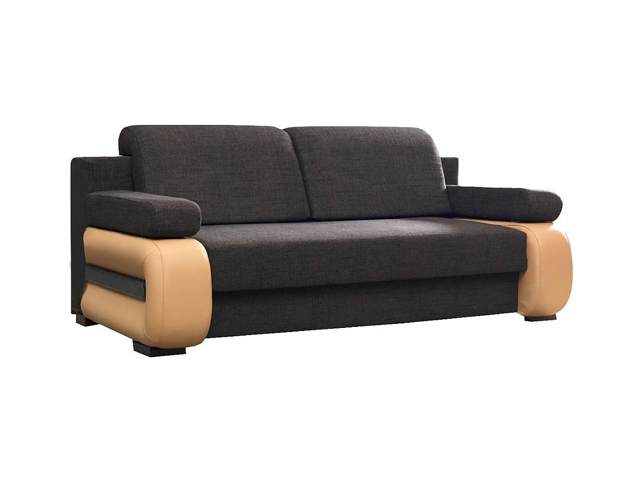 Canapé convertible 2 places tissu marron et simili cuir beige foncé Korina 202cm