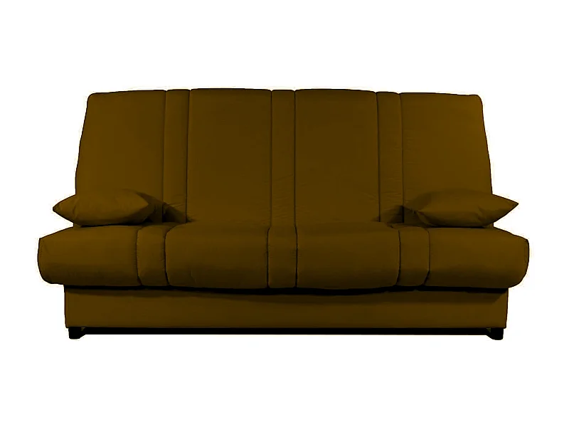 Banquette Clic-clac tissu 130x190 matelas Sofaconfort 14cm avec rangement Sofia-Couleur Marron clair