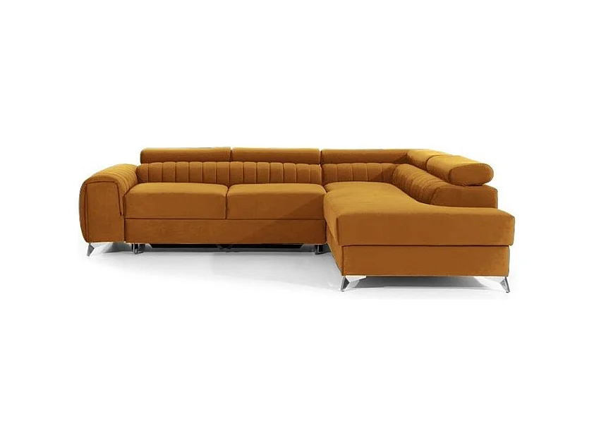 Canapé angle droit convertible avec appuis-tête réglables velours marron orangé Lozan 275cm