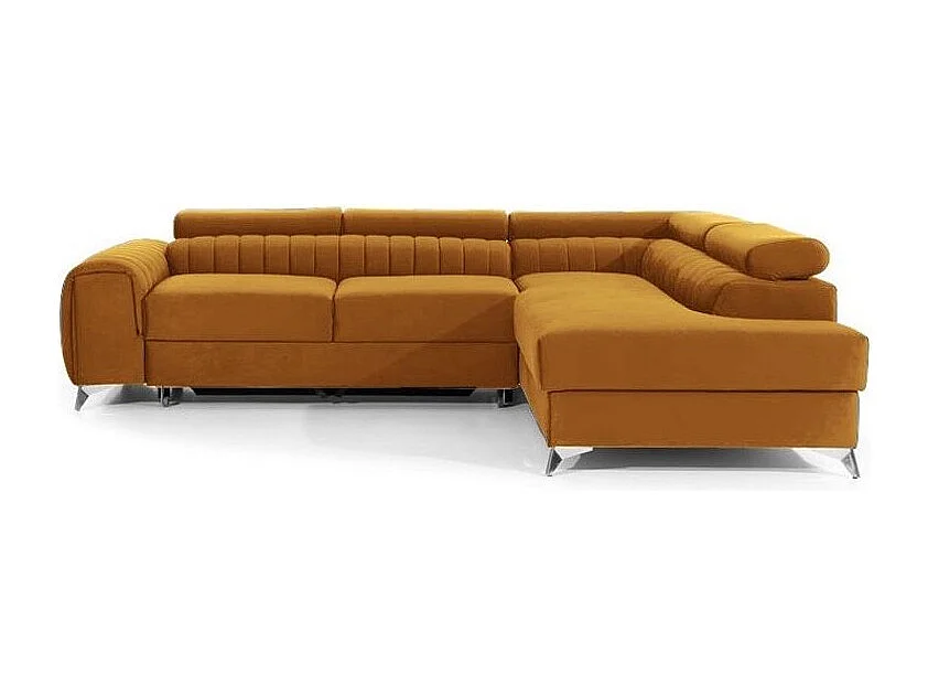 Canapé angle droit convertible avec appuis-tête réglables velours marron orangé Lozan 275cm